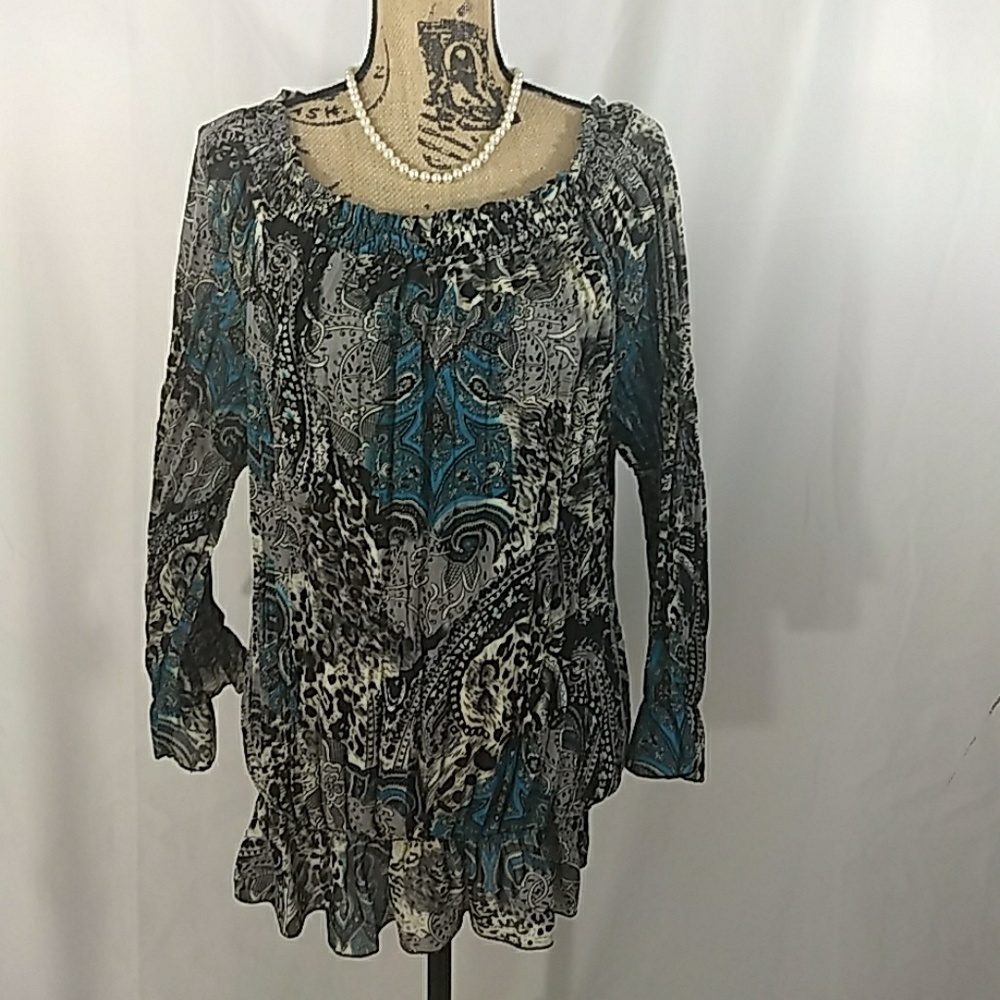 Nue Options semi sheer crinkle top blouse size L